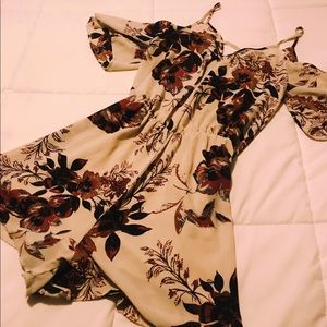 Floral Romper with Cold Shoulder Sleeves